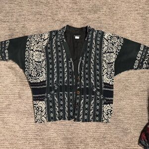 Dark Navy and Cream Patterned Cardigan
